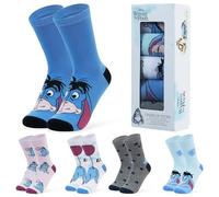 Disney Socken Damen Teenager Größe 35-41, 5er Pack Lustige Socken mit Motiv, Baumwollsocken für Zuhause Freizeit, Geschenke für Frauen (35-41 EU, Blau Eeyore)