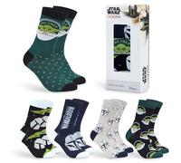 Disney Socken Herren, Lustige Socken Herren, 5er Pack Bunte Socken Herren Set Mickey Mouse Baby Yoda Mandalorian Boba Fett (Grün Baby Yoda), EU 40 -45