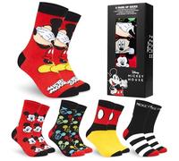 Disney Socken Herren Teenagers Größe 40-45, 5er Pack Lustige Baumwollsocken, Weich und Atmungsaktiv, Geschenke für Männer (Rot Mickey)