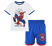 Disney Spider-Man Jungen Set, T-Shirt und Shorts, 100% Baumwolle, Weiß und Blau, Avengers Fanmode, Größen 98-128, bequem, Sommer, Marvel (Weiss, 128)