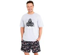 Disney Star Wars Pyjama Herren Kurz 2 Teiliger Kurzer Schlafanzug Männer Bequemer Atmungsaktiver Baby Yoda Mandalorian Sommer Hausanzug (2XL, Grau Darth Vader)