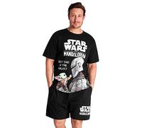 Disney Star Wars Pyjama Herren Kurz 2 Teiliger Kurzer Schlafanzug Männer Bequemer Atmungsaktiver Baby Yoda Mandalorian Sommer Hausanzug (3XL, Schwarz Baby Yoda)