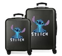 Disney Joumma Stitch Cute Kofferset, Schwarz, 55/65 cm, starr, ABS, seitlicher Kombinationsverschluss, 91 l, 6 kg, 4 Doppelräder, Handgepäck, Schwarz, Koffer Set