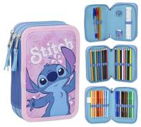 Disney Stich gefülltes Federmäppchen Kinder Schule Schreibwaren Set Buntstifte Stifte Stich Geschenk, blau