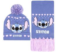 Disney Stichmütze und Schal für Mädchen, Winter-Accessoires, warmes Strickset, Geschenk für Mädchen, violett, Einheitsgröße