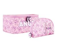 Disney Stitch 2-teiliges Reise-Kosmetikkoffer-Set mit Reißverschlüssen und Spiegel, All Over, Pink, Disney Stitch, Cute All Over, 2-teiliges Reise-Kosmetikkoffer-Set mit Reißverschlüssen und Spiegel,