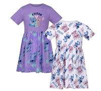 Disney Stitch 2er-Pack Tageskleider für Mädchen, 100% Baumwolle, Lässiges Kleid, Purple/White, 5-6 Jahre: 116cm, Mehrfarbig