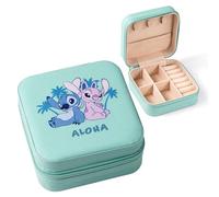 Disney Stitch and Angel Aloha Schmuckkästchen, klein, quadratisch, Reise-Aufbewahrungsbox für Ringe, Ohrringe, Halsketten, Armbänder