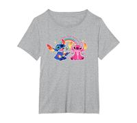 Disney Stitch and Angel Living the Dream T-Shirt, Damen Große Größen, Grau Meliert, 3X