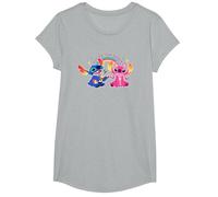 Disney Stitch and Angel Living the Dream T-Shirt, Mädchen, Grau Meliert, M