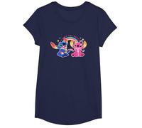 Disney Stitch and Angel Living the Dream T-Shirt, Mädchen, Marineblau, S