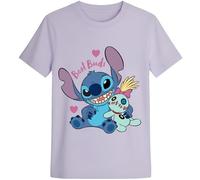 Disney Stitch and Lilo T-Shirt für Mädchen, kurzärmelig, Sommer-T-Shirt, grafisches Oberteil für Kinder, 100 % Baumwolle, offizielles Merchendise, Lavendel - Best Buds, 7-8 Jahre