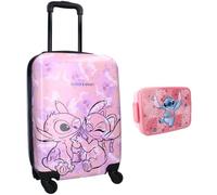 Disney Stitch & Angel 2-teiliges Kinder Reise-Set, Trolley Koffer mit 4 Rollen und Lunchbox, rosa Reisekoffer, 46 x 33 x 21 cm