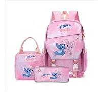 Disney Stitch & Angel 3-teiliges Schulrucksack-Set, bestehend aus Rucksack, Lunchbox und Federmäppchen, süßer Lilo & Stitch Muster Schulmaterial, geei