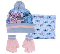 Disney Stitch & Angel Bommelmütze + Schlauchschal + Handschuhe Set Mädchen 3-teilig Winterset Geschenk, blau, 3-10 Jahre