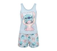 Disney Stitch & Angel Damen Schlafanzug, 2-teiliger Pyjama mit Top und Shorts, 100% Baumwolle, sommerlicher Shorty in Hellblau, Größen S-XL, Farbe: Lila, Bekleidungsgröße: L