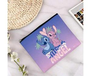 Disney Stitch & Angel Kosmetiktasche Farbverlauf Kawaii Make-up Organizer Tasche Reise Kulturtasche Reißverschluss Federmäppchen als Geschenk für Mädc