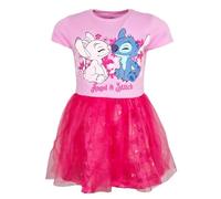 Disney Stitch & Angel Mädchen Tüllkleid - Sommerkleid für Kinder mit Herzchen-Tüllrock - Kurzarm Kleid Gr. 92-128 - Offizielles Disney Kleid in Rosa & Pink, Farbe: Pink, Bekleidungsgröße: 92