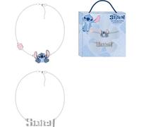 Disney Stitch Armband für Kinder, doppelt, mit Blumenanhänger und Namen, strukturiert, auf silberfarbener Kette, verstellbar, offizielles Schmuck-Set für Mädchen ab 3 Jahren