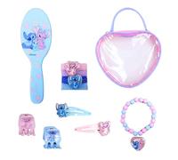 Disney Stitch Beauty-Set für Mädchen, Inklusive 4 Haarspangen, 4 Haargummis, 1 Haarbürste und Tasche, Geschenkidee für Mädchen mit Haaraccessoires