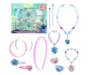 Disney Stitch Beauty Set, Inklusive aus 2 Ringen, 4 Armbändern, Halskette, 2 Haarspangen, 2 Haarverlängerungen und Haarband, Schönheitsset Geschenk für Mädchen