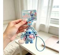 Disney Stitch beflockter Schlüsselanhänger mit Herzanhänger und Armband für Autoschlüssel, Rucksack, Tasche, Accessoire, Schulanfang, Bestie-Geschenk