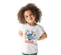 Disney Stitch Blue Aloha Graphic Girls T-Shirt - Vibrant Cartoon Print T-Shirt für Kinder & Erwachsene - Niedliches Smiling Stitch Design, weiß, 10 Jahre