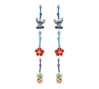 Disney Stitch, Blumen und Ananas Ohrringe 3er-Set aus Messing mit farbiger Emaille, Creolen mit Anhänger, für Damen und Mädchen, Fertig zum Verschenken, Offizieller Disney Schmuck