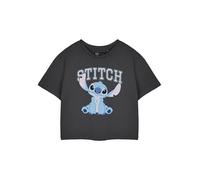 Disney Stitch Damen Charcoal Cropped T-Shirt | Kurzarm College Crop Grafik T-Shirt | Niedliche Alien Cartoon Kleidung | Lilo & Stitch Movie Merchandise Geschenk für Erwachsene & Jugendliche