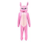 Disney Stitch Damen Pyjama, Einteiliger Schlafanzug mit 3D Kapuze Angel Weicher Fleece Pyjama, Geschenk für Frauen, Mädchen und Teenager (DE/NL/SE/PL, Alphanumerisch, XL, Regular, Regular, Rosa)
