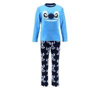 Disney Stitch Damen Schlafanzug, 2-Teilig Weiches Fleece T-Shirt und Lange Hose, Geschenk für Frauen, Mädchen und Teenager (DE/NL/SE/PL, Alphanumerisch, L, Regular, Regular, Blau)