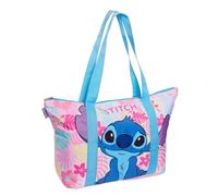 Disney Stitch Einkaufstasche für Damen und Mädchen, Reise-Strandtasche, mit Reißverschluss, vollständig gefüttert, großer Schultergriff Oben, Einkaufstasche zum Mitnehmen über Nacht