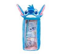 Disney Stitch - Federmäppchen aus Plüsch zylindrisch mit 3D-Kopf | Schreibwaren-Set mit Stift, Bleistift, Notizblock, Radiergummi und Spitzer, Hellblau Stitch, Mäppchen