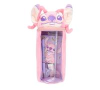Disney Stitch - Federmäppchen aus Plüsch zylindrisch mit 3D-Kopf | Schreibwaren-Set mit Stift, Bleistift, Notizblock, Radiergummi und Spitzer, Rosa Stitch, Mäppchen