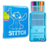 Disney Stitch Federmäppchen Mädchen mit Schulsachen, Frozen Anna und ELSA Federtasche Gefüllt für Schule, Vorschule, Geschenke für Mädchen (Blau Stitch 1 Fach)