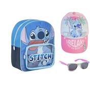 Disney Stitch Geschenkset für Mädchen, Lilo und Stitch Rucksack Set, mit Cap, Sonnenbrille (Blau-Rosa)