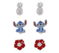 Disney Stitch Girls Ohrring-Set, versilbert, tropische Blume, 3-teilig