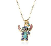 Disney Stitch Halskette, aus 18 Karat vergoldetem Messing und farbiger Emaille, Länge 47 cm, für Damen und Mädchen, Fertig zum Verschenken, Offizieller Disney Schmuck