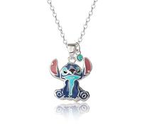 Disney Stitch Halskette für Frauen mit Kristall-Charm, 45,7 cm, Silber, blinkend, sitzender Stich, Anhänger, Halskette, offizielle Lizenz, Messing, Kristall