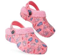 Disney Stitch Hausschuhe Kinder Mädchen - Fleece-gefütterte Kinder Clogs mit Rutschfester Sohle (Rosa Stitch/Angel, 34-35EU)