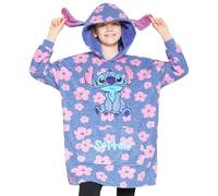 Disney Stitch Hoodie Decke Mädchen, Kuscheldecke mit Ärmeln, Fleece Kapuzenpullover, Tragbare Decken Hoodie Mädchen (Blau Blumen Stitch)
