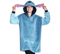 Disney Stitch Hoodie Decke Mädchen, Kuscheldecke mit Ärmeln, Fleece Kapuzenpullover, Tragbare Decken Hoodie Mädchen (Blau Stitch)