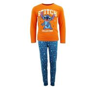 Disney Stitch Jungen Schlafanzug 104-134 - Langarm Pyjama aus Baumwolle - Blau oder Orange - Offizielles Lilo & Stitch Lizenzprodukt, Farbe: Orange, Bekleidungsgröße: 110