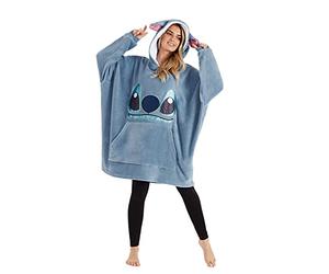 Disney Stitch Kapuzenpullover Damen Oversize Hoodie Decke mit Ärmeln Sherpa Weiche Warme und Komfortable Geschenke für Frauen Teenager (Blau Stitch)