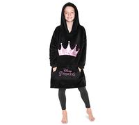 Disney Stitch Kapuzenpullover Mädchen, Übergroße Hoodie Decke Kinder mit Sherpa-Kapuze und Kängurutasche One Size (Schwarz/Rosa Prinzessin)