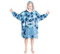 Disney Stitch Kapuzenpullover Mädchen, Übergroße Hoodie Decke Kinder mit Sherpa-Kapuze und Kängurutasche One Size (Blau Tropisch)