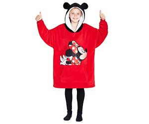Disney Stitch Kapuzenpullover Mädchen, Übergroße Hoodie Decke Kinder mit Sherpa-Kapuze und Kängurutasche One Size (Rot Minnie)