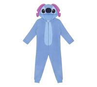 Disney Stitch Kinder Onesie, Blau mit Rosa Ohren, Coral Fleece Schlafanzug, Ganzkörper Kostüm, Reißverschluss Kapuze, Lilo& Stitch (DE/NL/SE/PL, Numerisch, 140, Regular, Hellblau)
