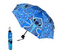 Disney Stitch Kompakter Faltschirm, Mädchenschirm, Struktur mit Hoher Widerstandsfähigkeit, Klassischer Schirm, Kinderschirm