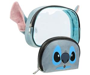 Disney Stitch Kosmetiktasche Damen Teenager, Kulturtasche Klein mit Reißverschluss, Kulturbeutel für Reise Zubehör, Geschenke für Frauen (Blauer Stich, 2-teilig)